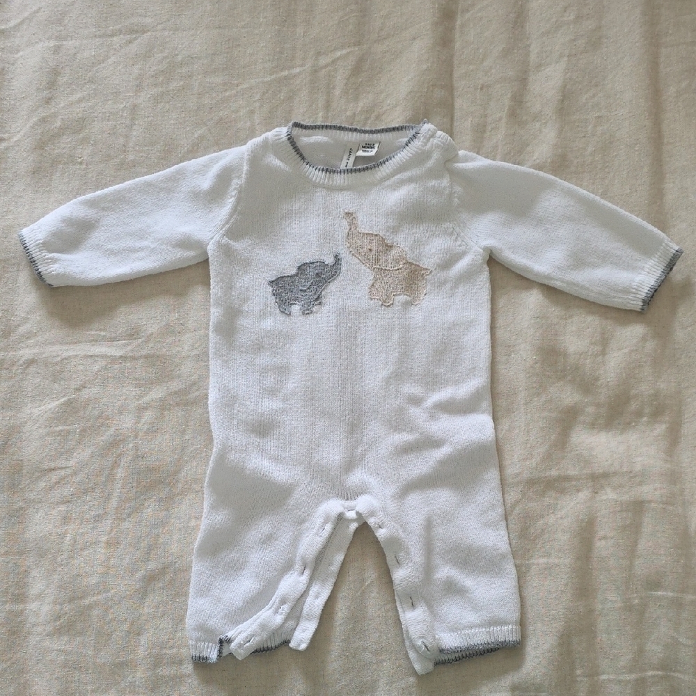 Janie and Jack Knit One-Piece with Elephant Embroidery | 0-3M